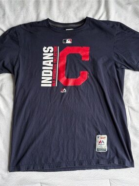 MLB Authentic Cleveland Indians Majestic Navy Blue T-Shirt Men’s Size Large